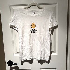 Whimsical Camping Chick 🐥 T-Shirt by American Apparel. Size MEDIUM